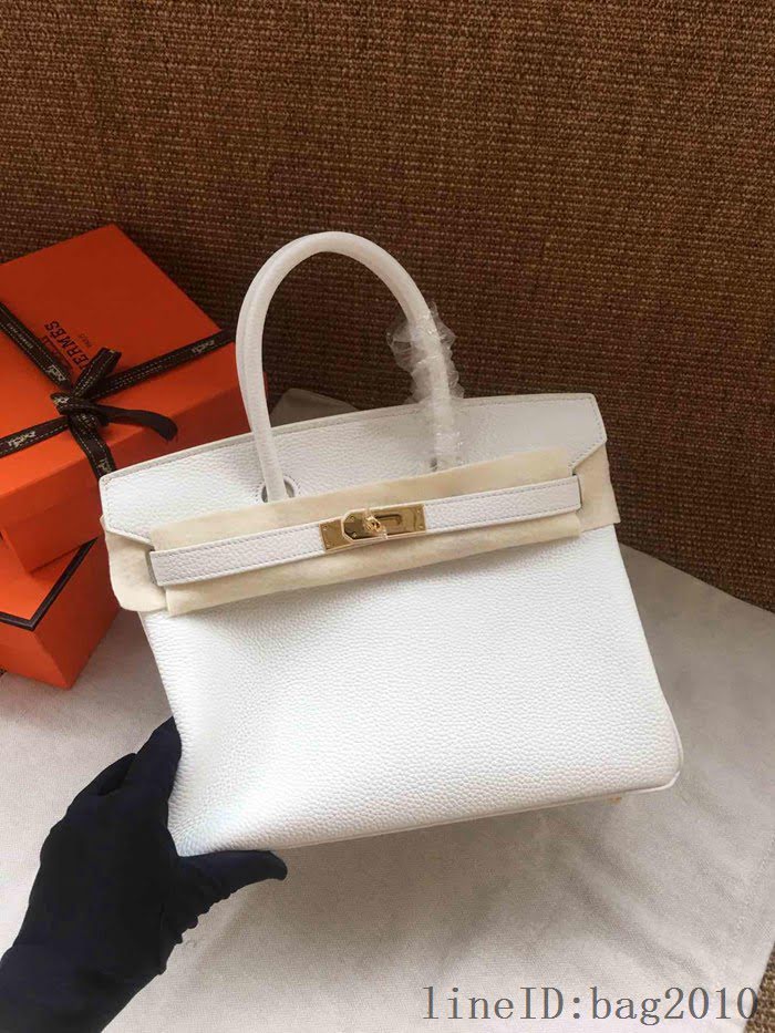 愛馬仕HERMES Birkin 鉑金包 白色 進口小牛皮 金銀扣 皮質細膩柔軟 時尚女手提包  tdher1138
